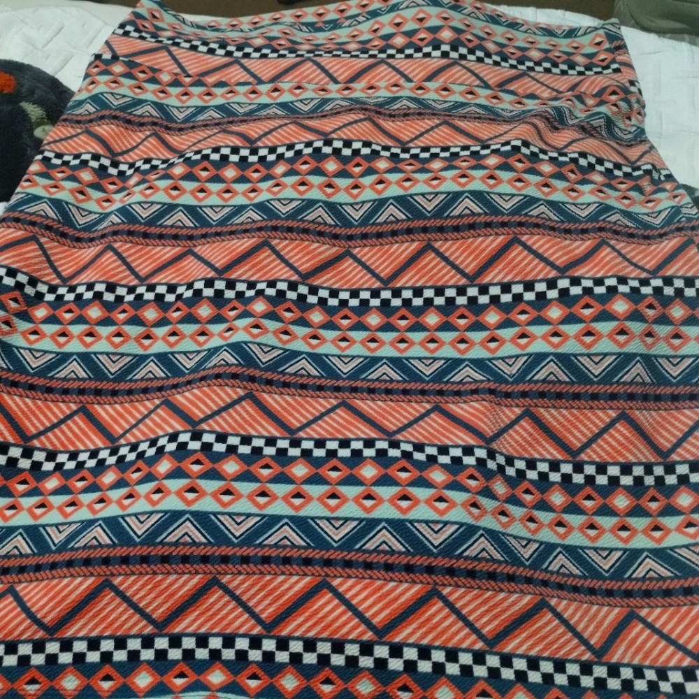 Cassie pencil skirt fitted skirt orange blue Aztec style pattern